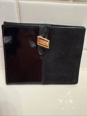 Black Patent and Suede Wallet with Gold Accent